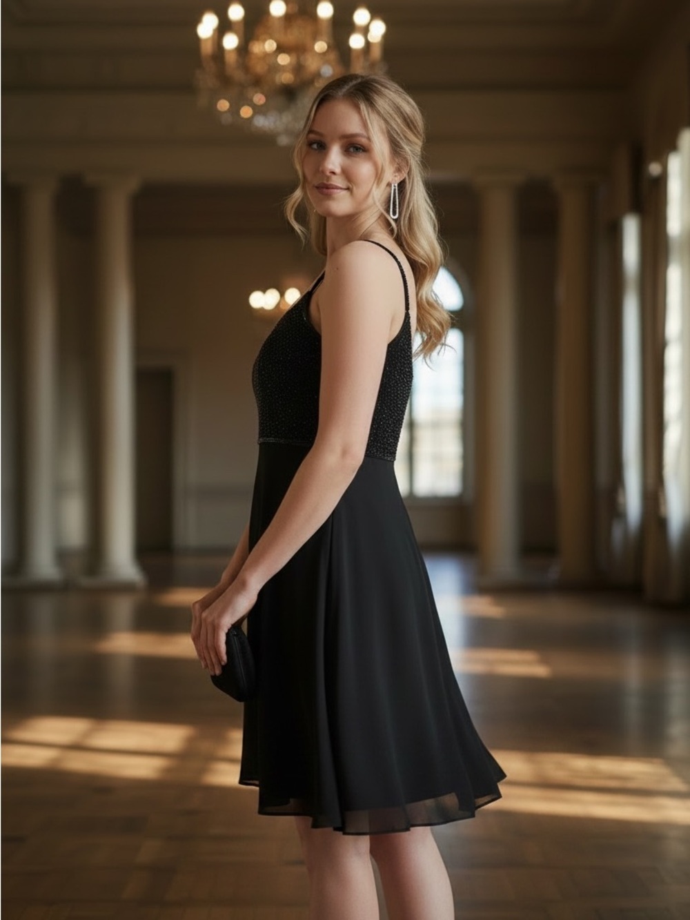 Cache Y2K Elegant Black Beaded 100% Silk Mini Dress - Picture 2 of 8